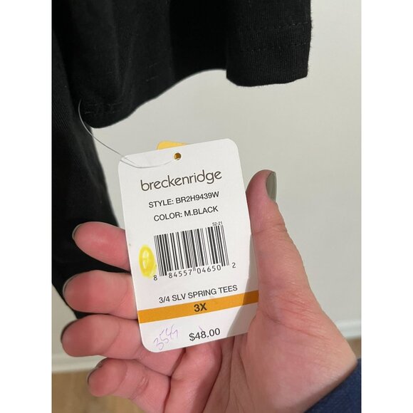 NWT Breckenridge Womens 3/4 Sleeve Floral Print Tee 3X Black Cotton/Polyester - Picture 6 of 7